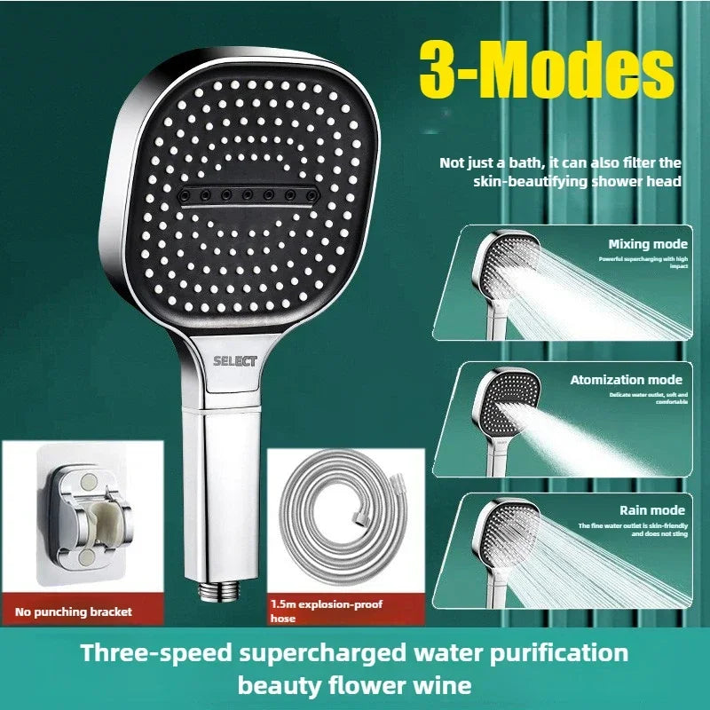 3-Modes High Pressure Shower Head Water Saving Shower Heads Adjustable Water Massage Sprayer Home Bathroom Accessories Zpaxo
