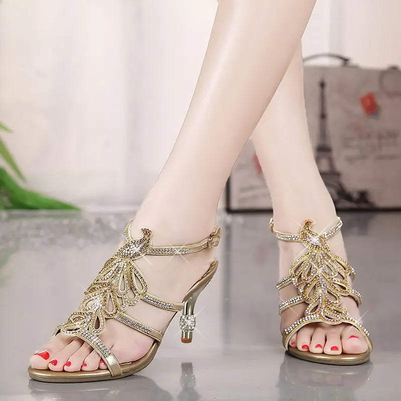 CINESSD Heel Sandals Women's Sexy Thin Rhinestone Banquet Wedding Zpaxo