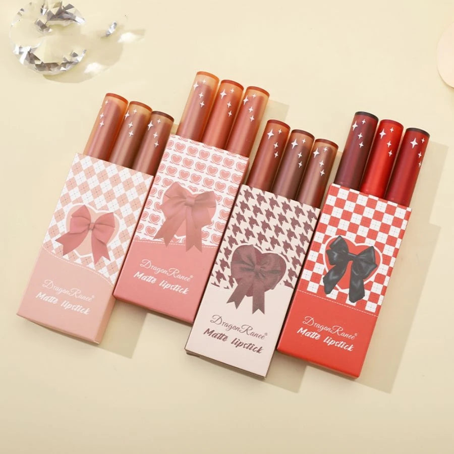 Three-Piece Lip Gloss Set, Velvet Matte, Long-Lasting, Brightening, Complexion-Enhancing Lipstick, Versatile Matte, Non-Fading, Non-Stick Lip Gloss Zpaxo
