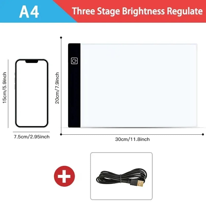 LED Photocopying Table Drawing Board Children's Light-transmitting Copying Table Brightness Adjustable Copy Board Painting Toys Zpaxo A4 CN