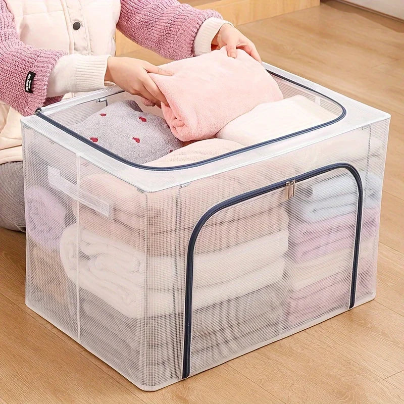 Transparent Large Zipper Clothing Storage Box Moving Storage Box Waterproof Toy Organizer Staable Box Durable Fabric Material Zpaxo