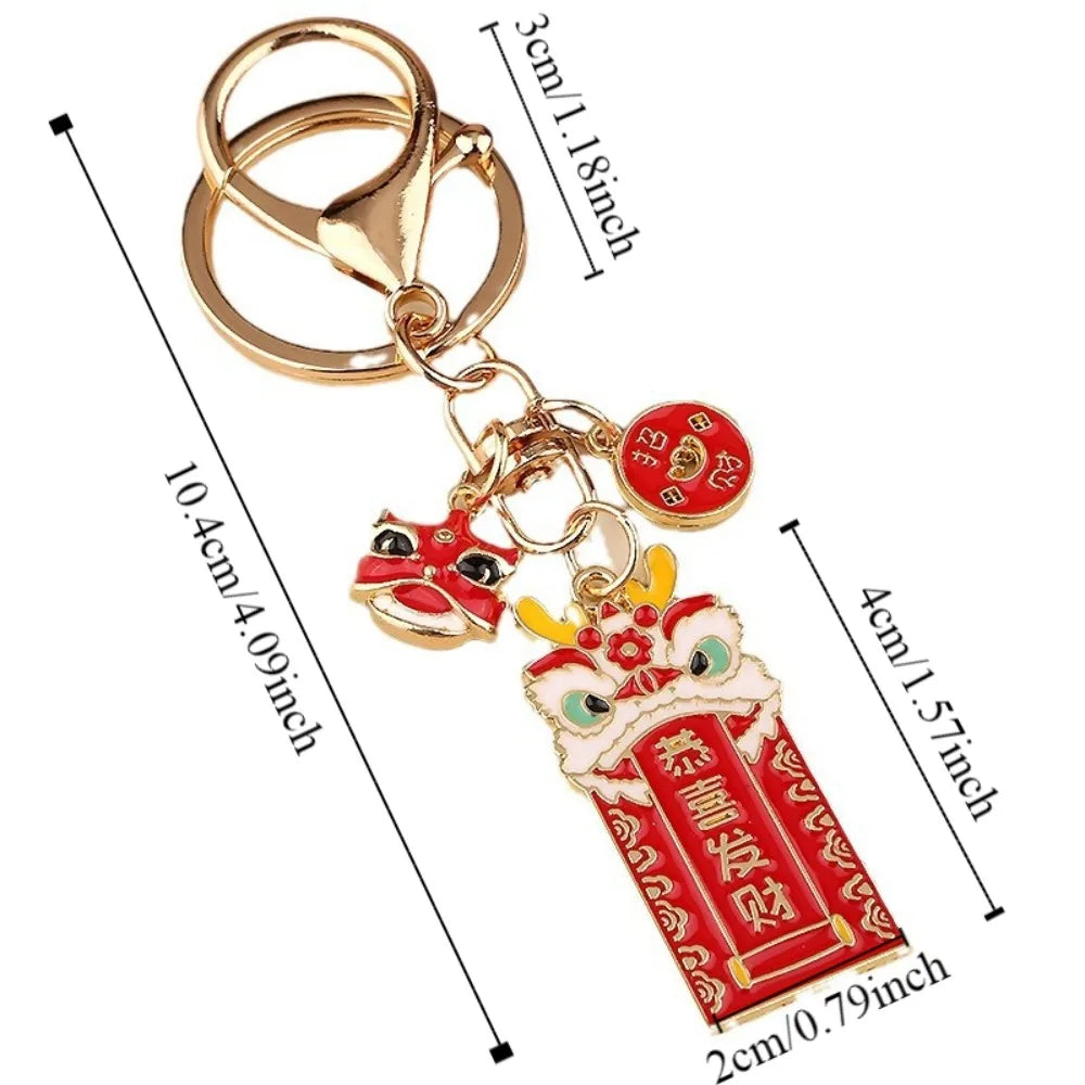 Fashion Zinc Alloy Lion Dance Keychain Wealth Blessing Key Ring Accessory Red Chinese Style Key Lucky Pendant Women/Men Zpaxo