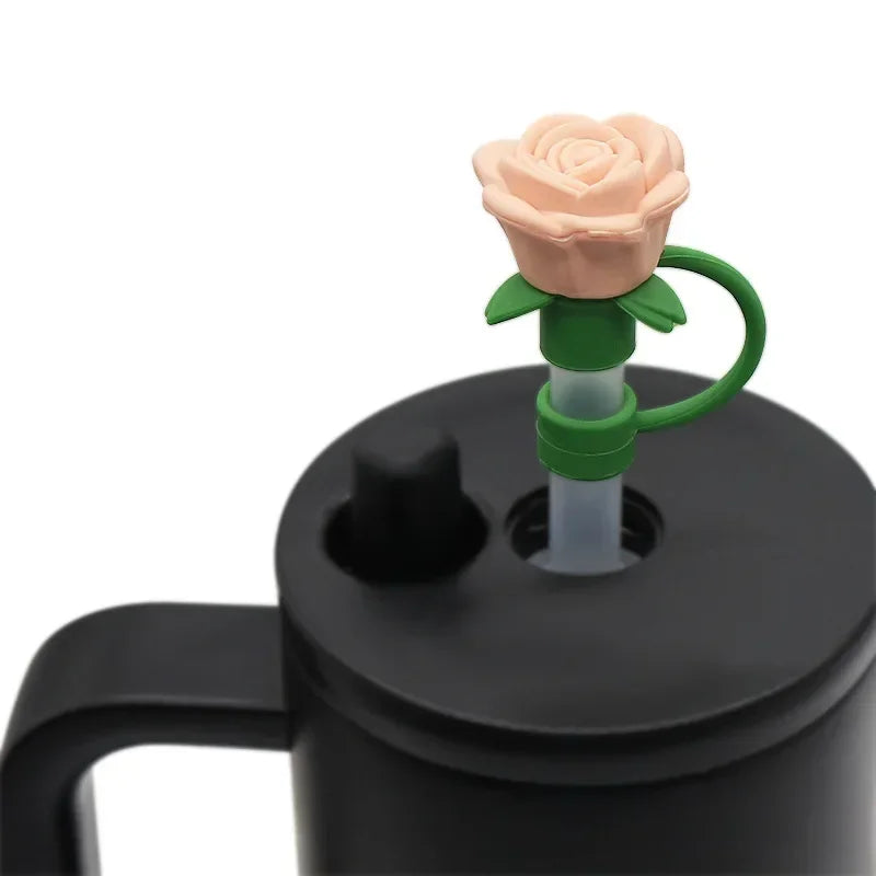 Rose Flower Silicone Straw Cap 9-10mm | Dustproof Plug Cover Straw Cap Accessory Zpaxo E