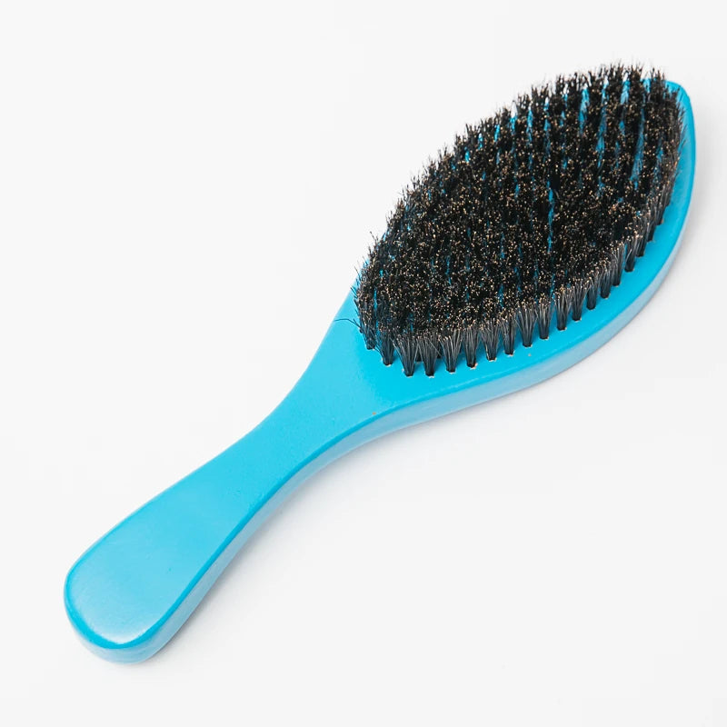 Cepillo Barba 360 Wave Brush For Men Beard Brush Medium Soft Boar bristle Wood Brush Beard Curve Palm Wave Brush Wood Beard Comb Zpaxo Blue color