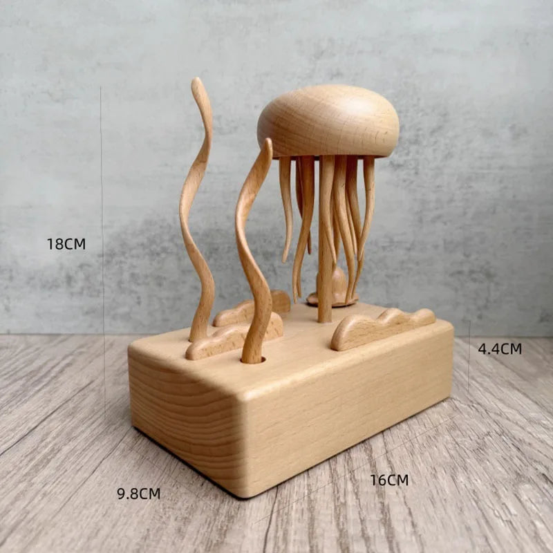 Mechanical Wooden Jellyfish Desktop Ornament | Stress Relief Decor Kinetic Wood Sculpture Zpaxo A