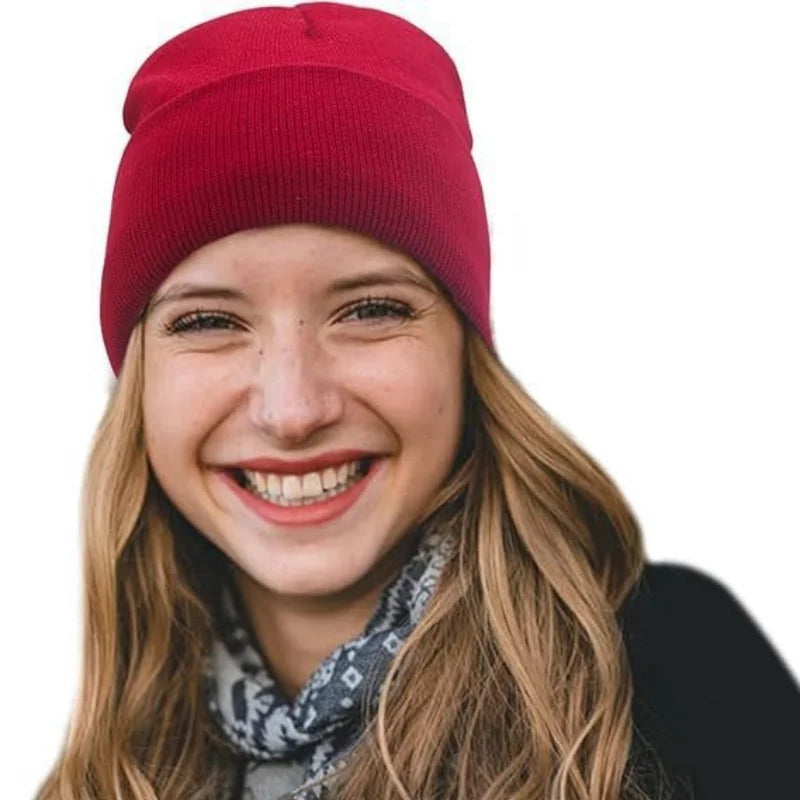 Women's Fleece-Lined Double-Layer Knit Beanie Winter Hat