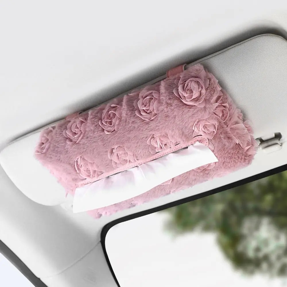 Car Accessories Leather Rose Tissue Box Pink Black Cute Napkin Zpaxo