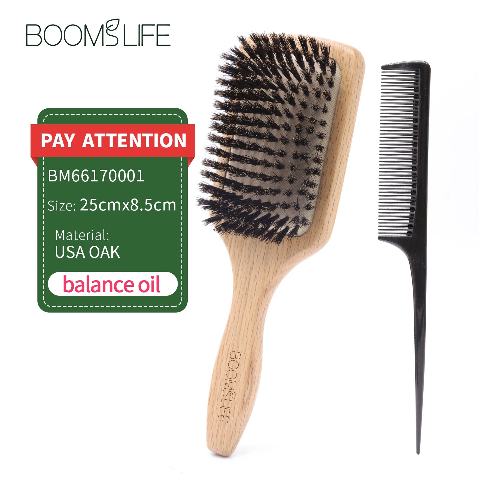Boar Bristle HairBrush Wood Hair Brush Peine OAK Wood Combs for Women Barber Beauty Care Paddle Scalp Massage Brush Zpaxo 2pc Boar Bristle 1