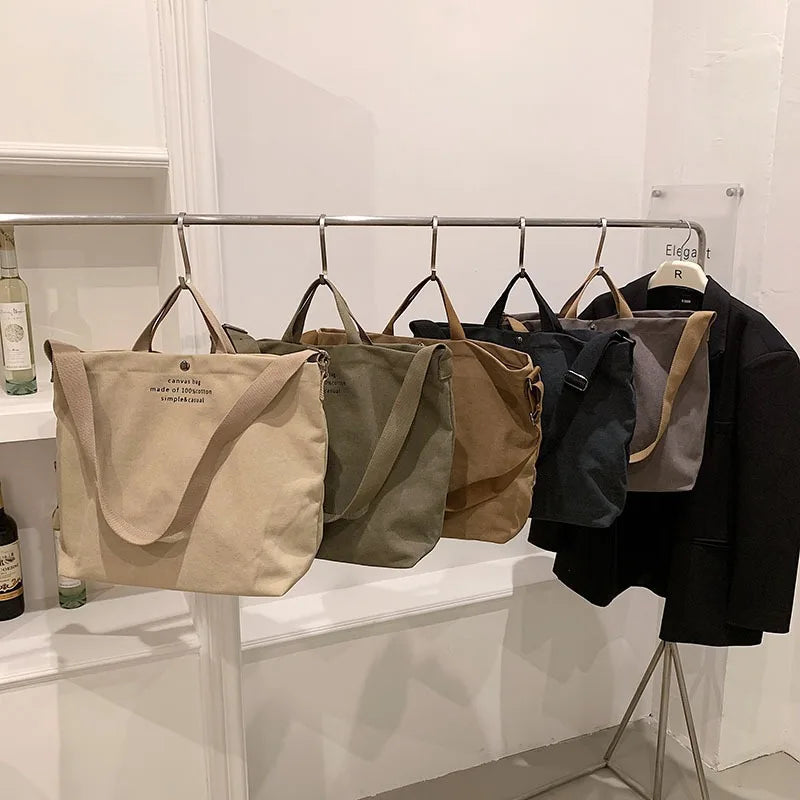 Creative Simple Solid Color Retro Canvas Shoulder Bag Large Capacity Crossbody Bag Female Student Handheld Tote Bag for Class Zpaxo