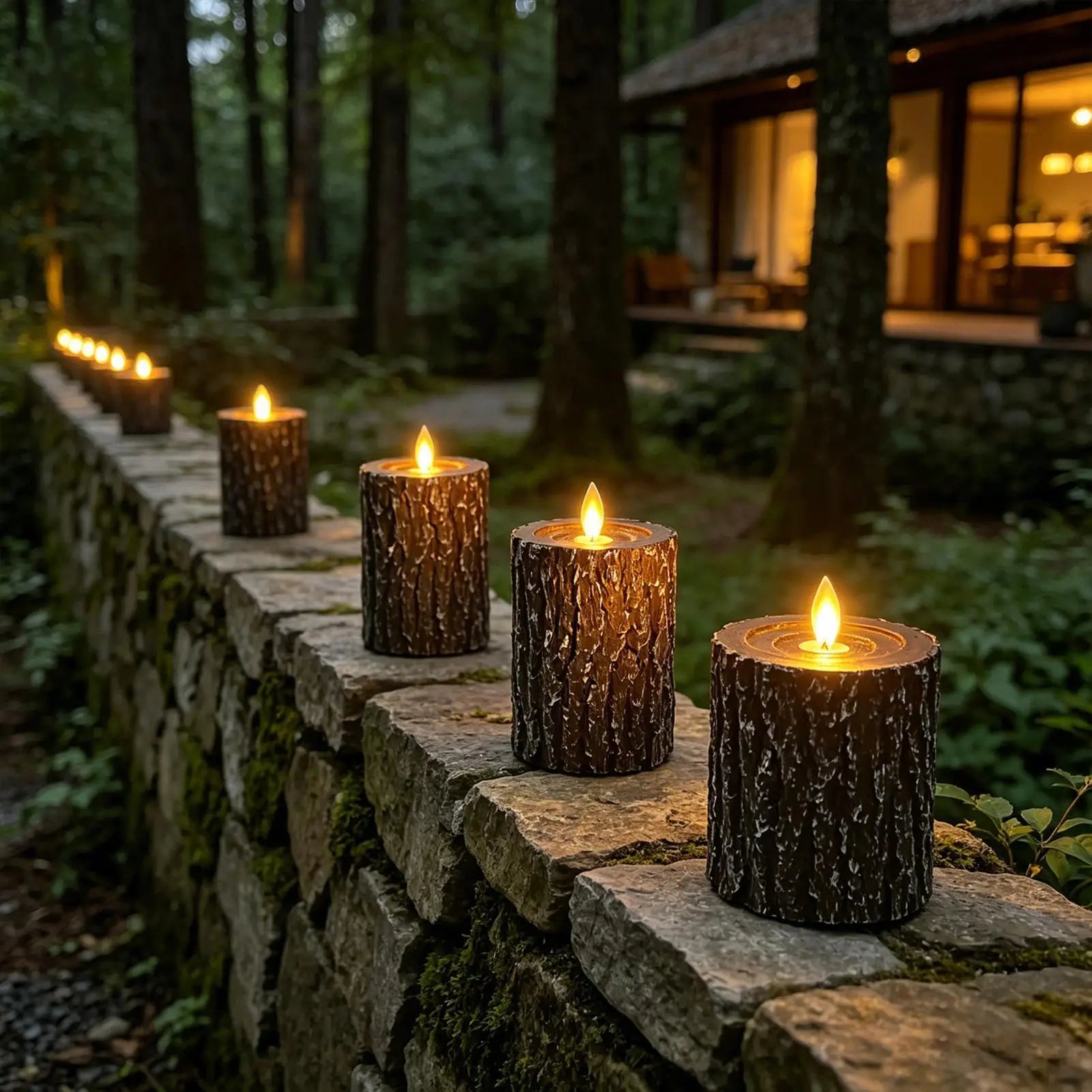 Flameless Candles Remote 3 Flickering Tree Stump LED Decor Timer