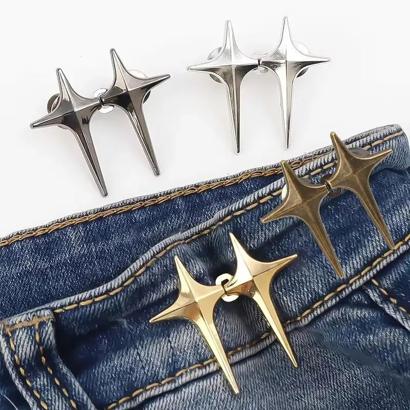 4 Sets Adjustable Star Buttons – Seamless Waist Tightener for Jeans, Pants & Skirts, No Tools Required Zpaxo