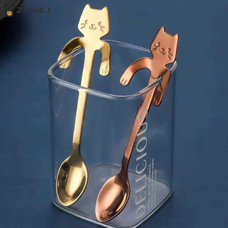 Stainless Steel Cute Cat Hanging Spoons Smooth Edge Lovely Design Fit Zpaxo