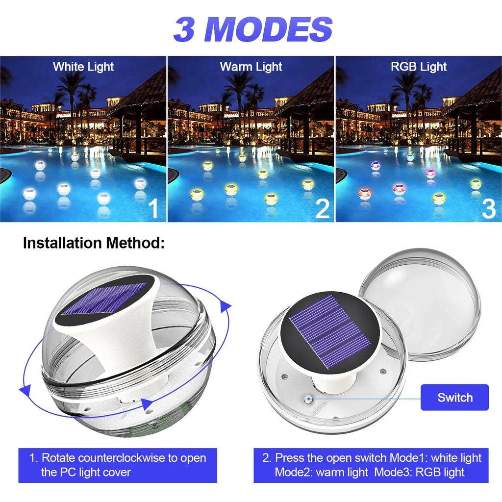 Solar Water Floating Lights Waterproof Garden Lamp Warm White RGB Zpaxo