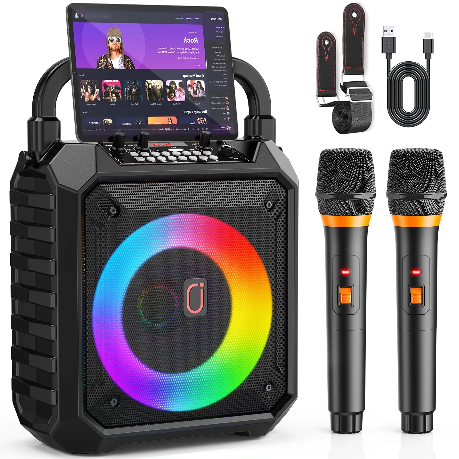 T17-T Karaoke Machine 2 Microphones Portable Bluetooth Speaker DJ
