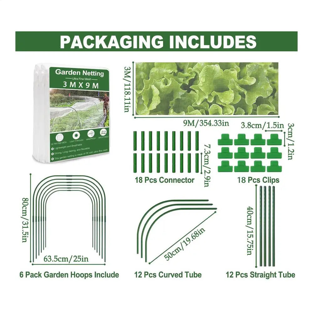 Garden Grow Tunnel Kit – Arch Hoops, PE Mesh Net & Clips Garden Tunnel Kit Zpaxo Green