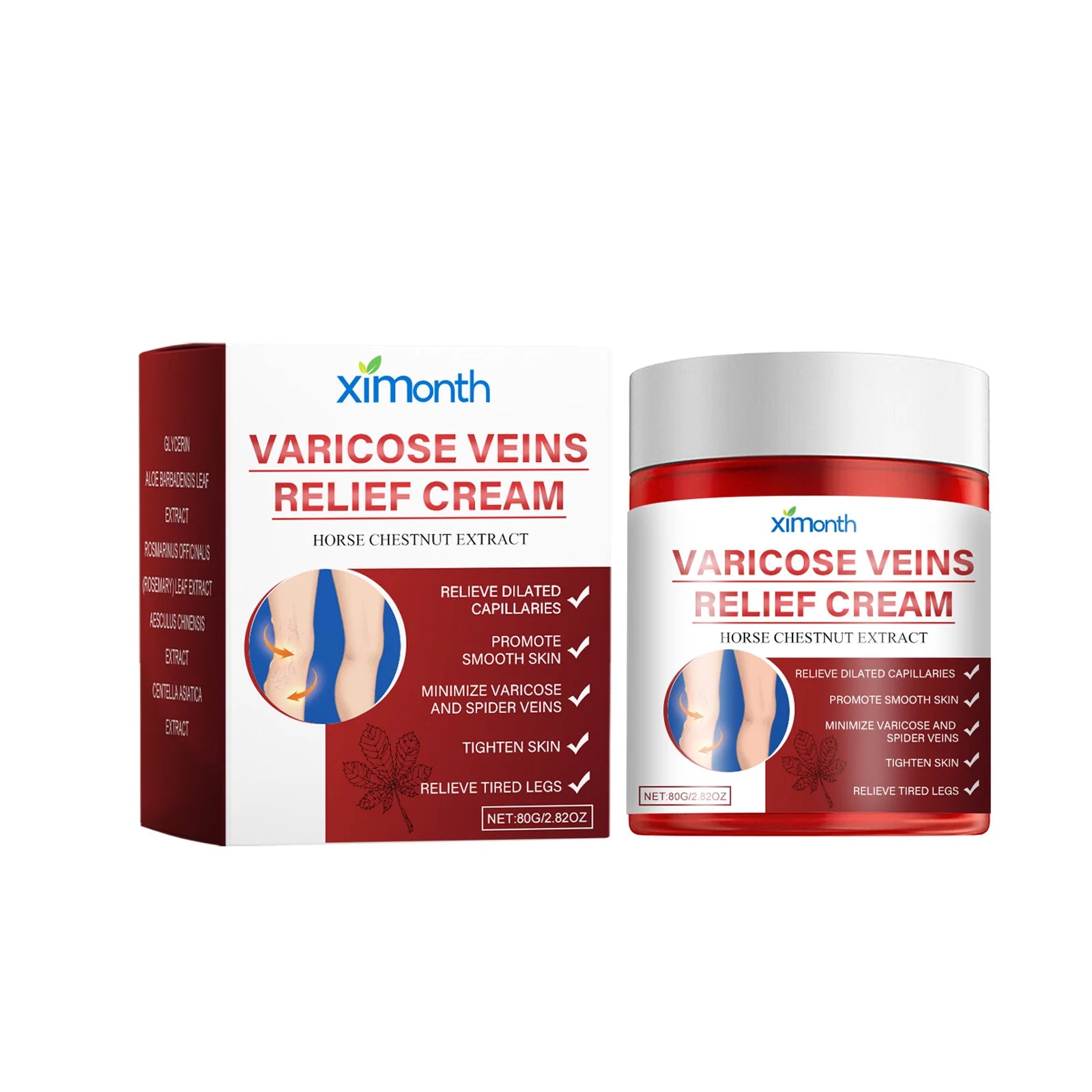 Ximonth Varicose Vein Relief Cream – Leg Swelling & Circulation Leg Relief Cream Zpaxo 80g boxed