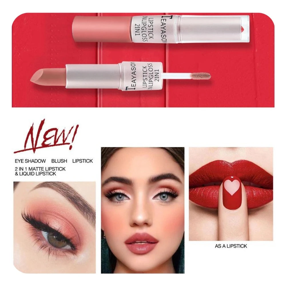 Double-Ended Velvet Matte Lipstick with Long-Lasting Effect, Brightening and Complexion-Enhancing Lipstick Pen for Autumn and Winter, Non-Transfer Matte, Valentine's Day Gift Lipstick Zpaxo