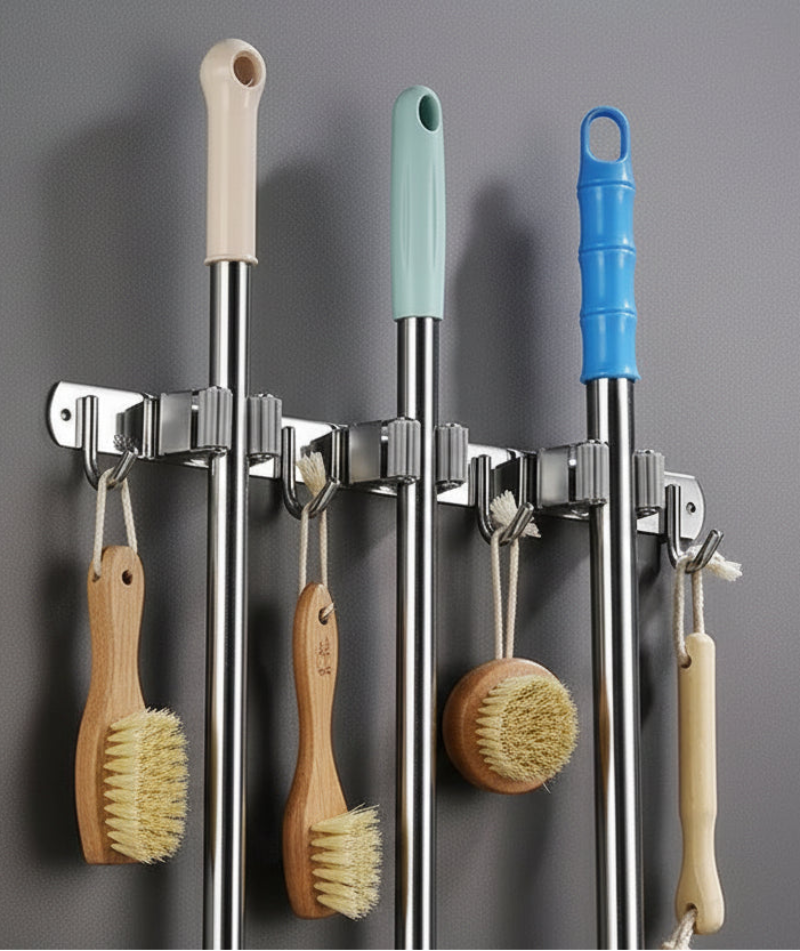 Stainless Steel Wall-Mounted Mop Rack Stylish and Simple Hole-Free Wall-Mounted Storage Clip Zpaxo