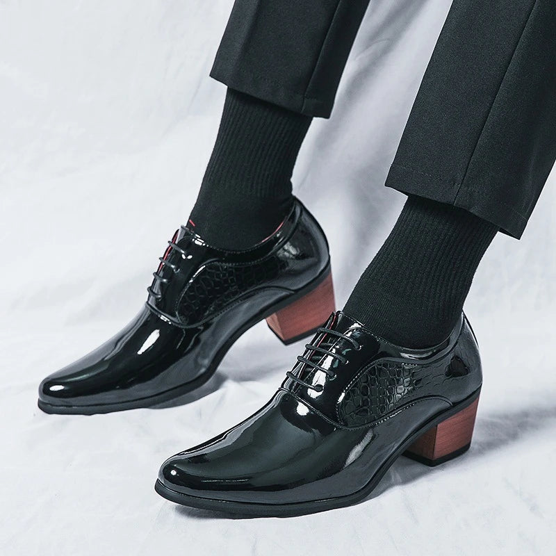 Pointed Heel Leather Shoes Men British Business Casual Heightened Zpaxo