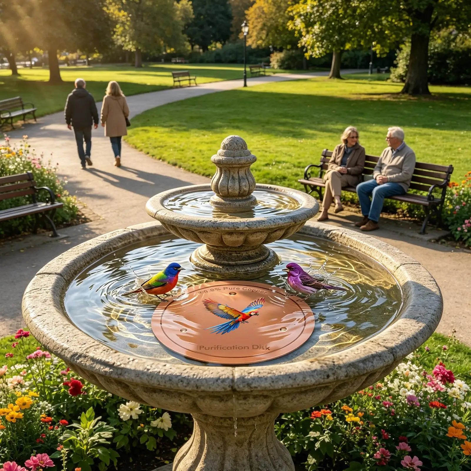 Copper Metal Bird Bath Purifier Disc | Triple-Point Support Bird Bath Accessory Zpaxo