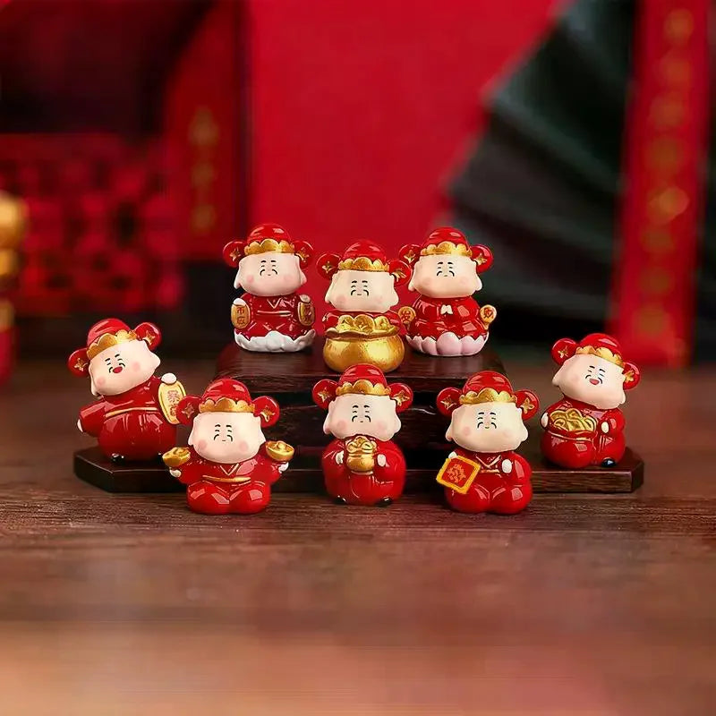 1Pcs Cute New Year's God Of Wealth Decorative Resin Figurines Stress Relief Healing Emotions Small Ornament Ideal Gifts For Home Zpaxo
