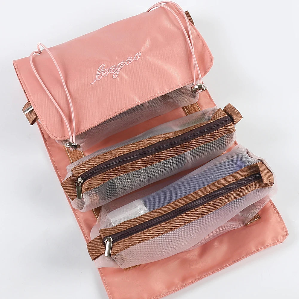 4 in 1 Detachable Makeup Bag Portable Travel Wash Bag with Mesh Compartments Large Capacity Cosmetic Storage Toiletry Bag Zpaxo