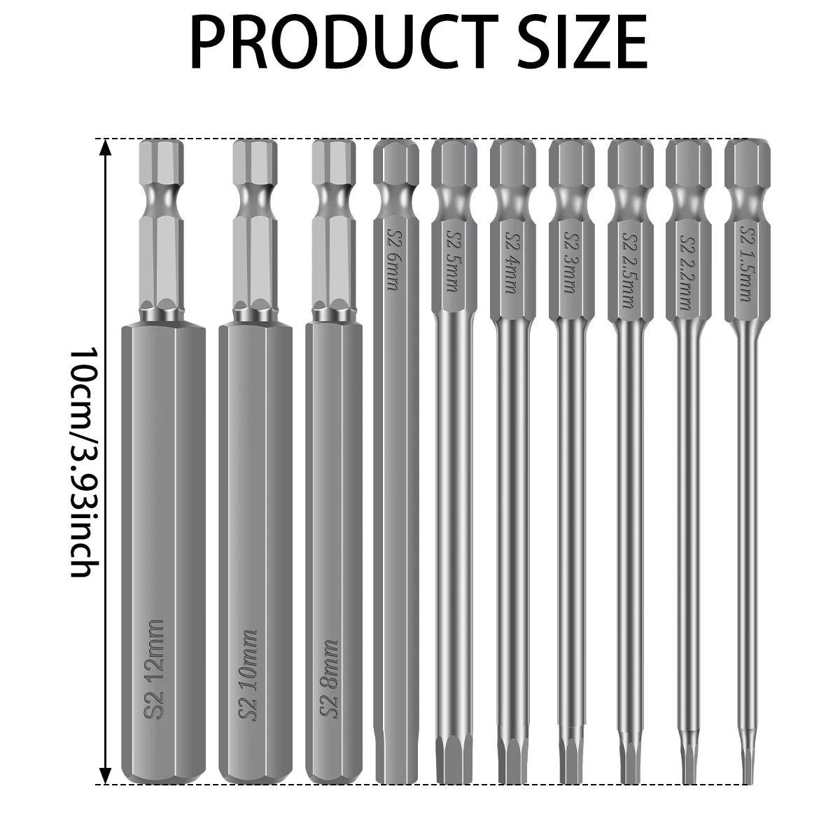 10/6pcs Hex Allen Key Bit Set S2 Steel 1/4” Hex-Shank Metric Inner Hexagon Screwdriver Bit Multiple Size for Assembling Furnitur Zpaxo 10pcs 1.5mm-12mm