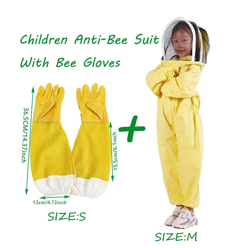 Children Anti-bee Suit Breathable Kids Beekeeping Practicekid Zpaxo M suit with S gloves
