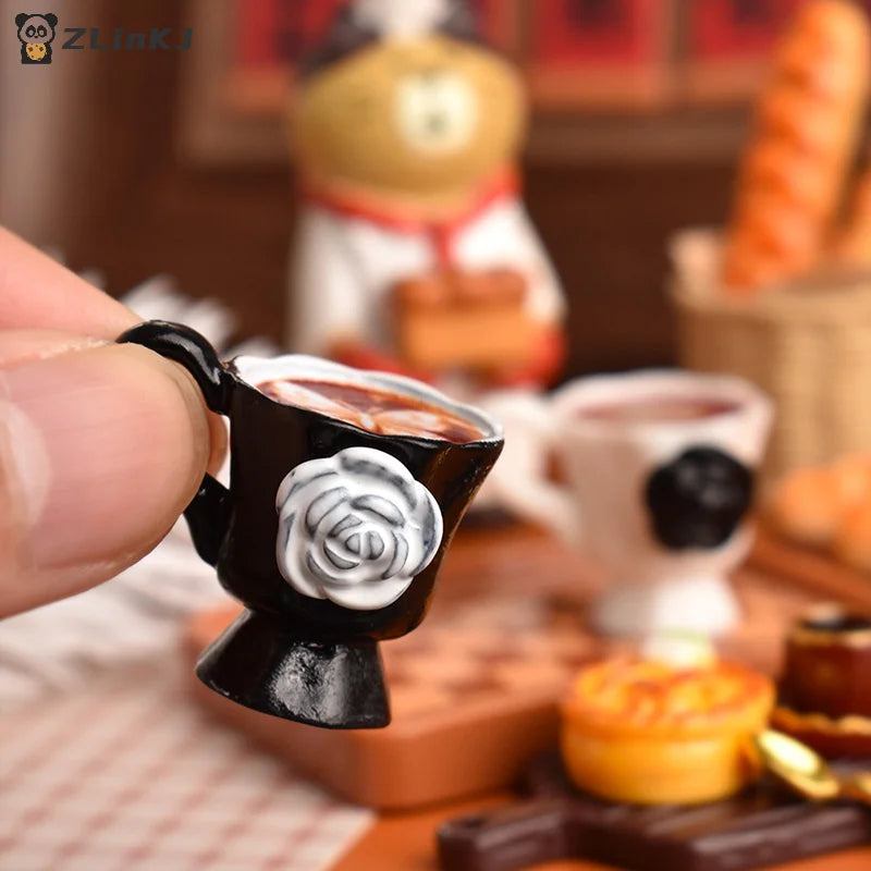 ▶3pcs/set Miniature Dollhouse Rose Coffee Cup Drinks Kitchen Food For Doll Accessories Girl Toy Zpaxo