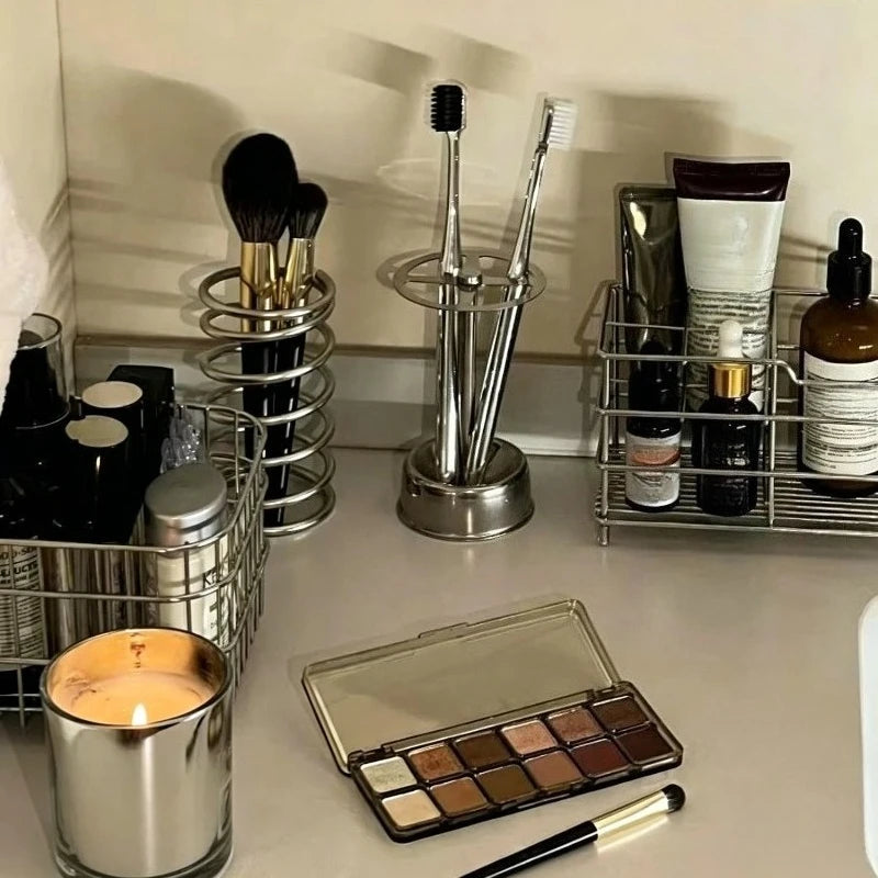 Stainless Steel Toothbrush Holder Bathroom Accessories Tool Toothpaste Makeup Brush Storage Rack Home Decoration Brush Holder Zpaxo