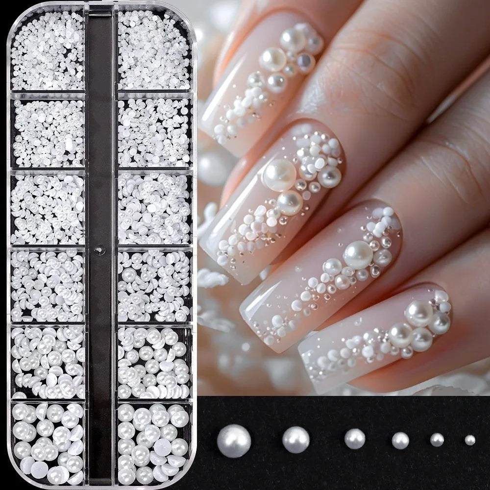 3D Nail Rhinestone Christmas Red Pearlescent Colorful Pearl Beads Zpaxo A