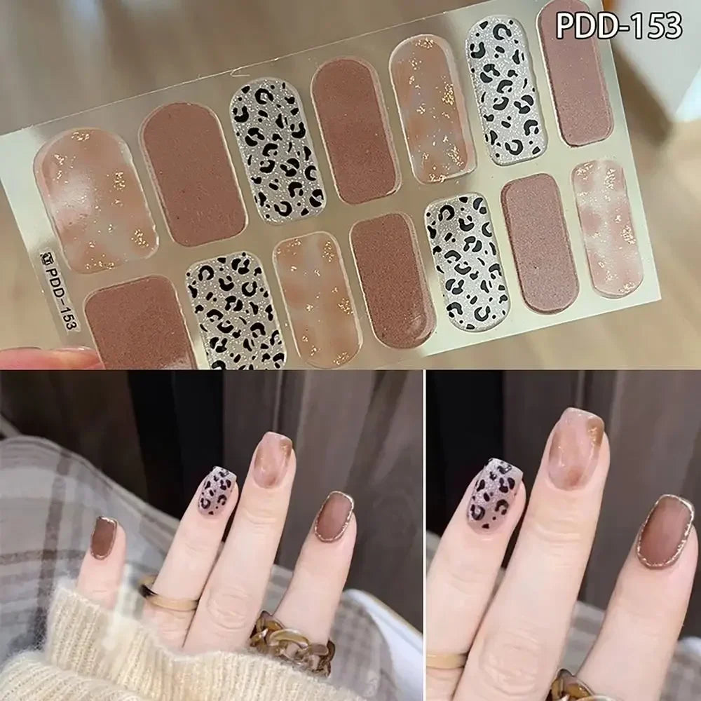 14Strips Gel Nail Stickers Full Cover Floristic Nail Art Stickers Semi Cured Gel Nail Polish Strips DIY Nail Art Making Zpaxo 153