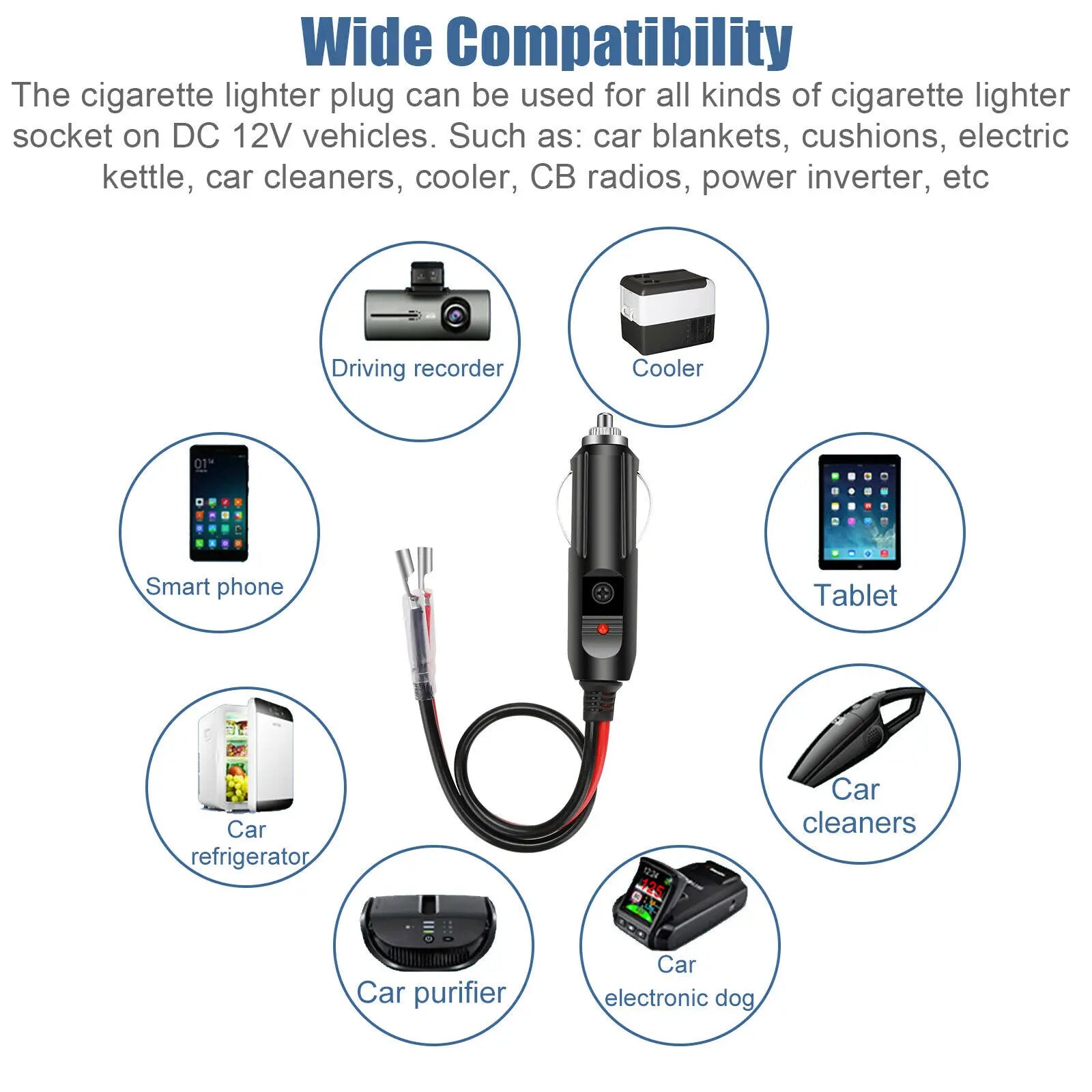 12V 15A Fused Car Cigarette Lighter Adapter Anti-slip Flat Spring