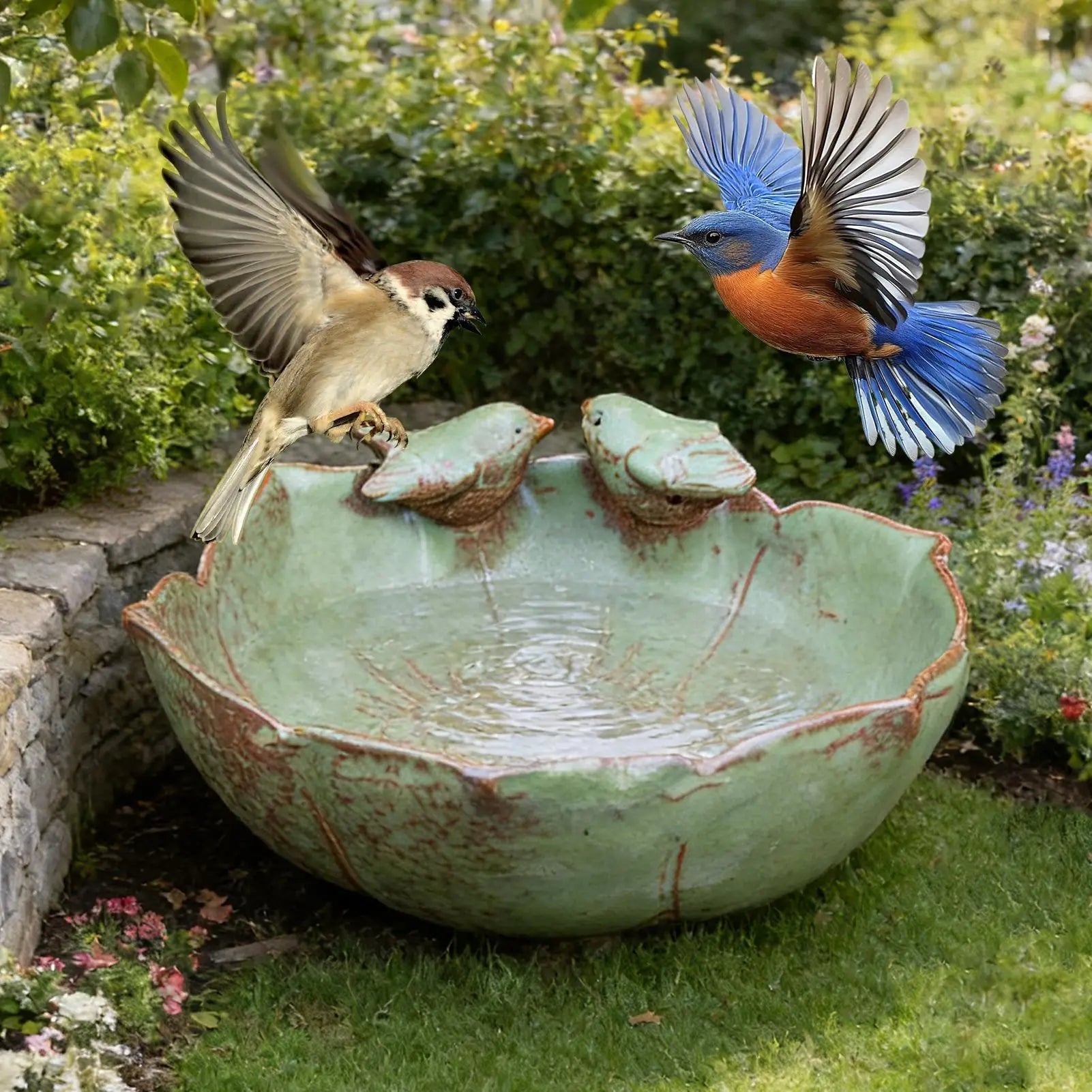 Ceramic Bird Bath Large Decorative Feeder Ceramic Bird Water Bowl Hydroponic Planter for Indoor Outdoor Garden Backyard Patio Zpaxo
