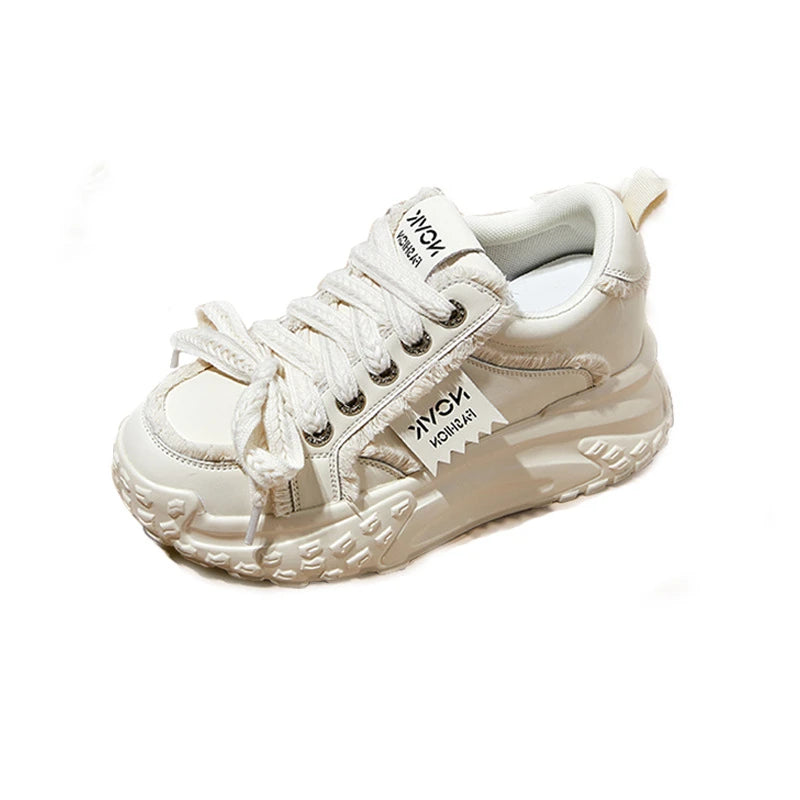 Women's Platform Chunky Sneakers Lace Up Design Sport Tag Detail Two Zpaxo