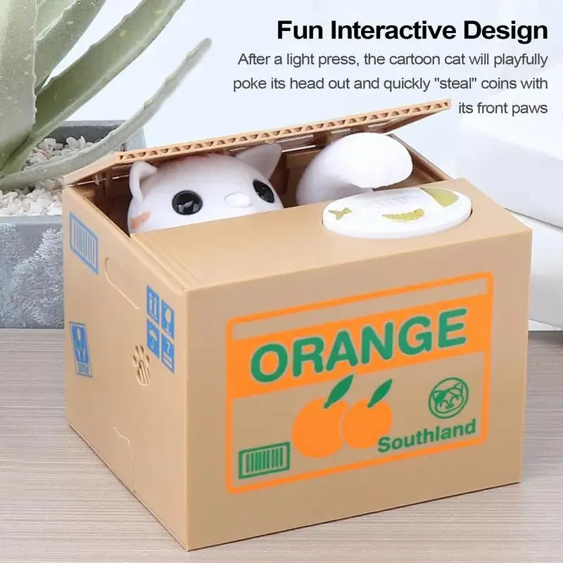 Coin Bank Storage Jar Cat Stealing Money ATM Home Decor Birthday