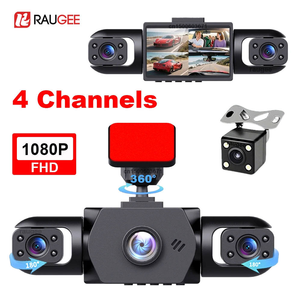 Dash Cam 1080P Car Dvr 4 Channel Vehicle Video Recorder Cars 360