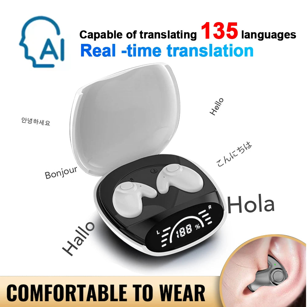 Bluetooth 5 4 AI Translation Earphones Real Time Support 144 Language Zpaxo BT5.3 White with AI