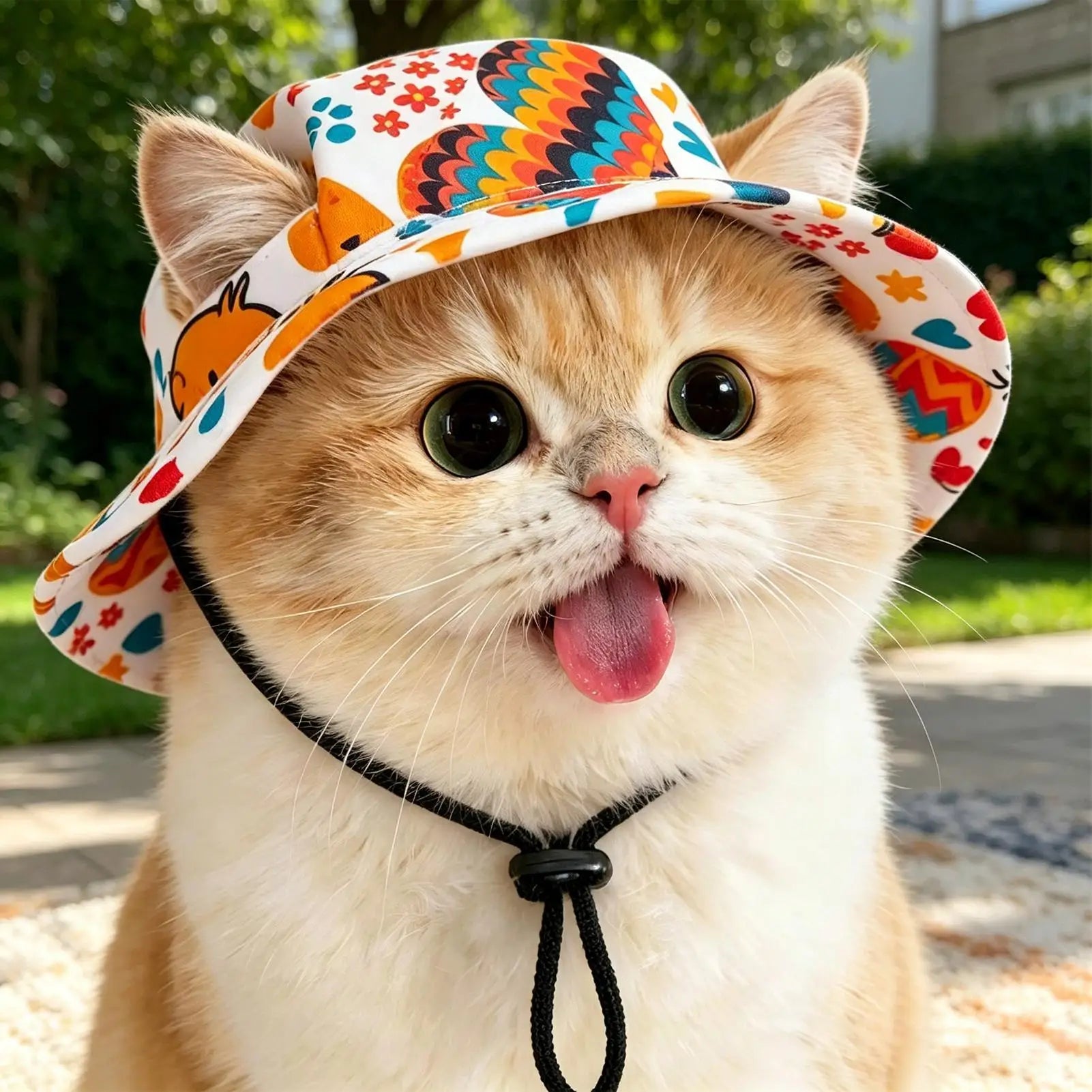 Pet Sun Hat Breathable Bucket Caps Ear Holes Design Adjustable Cat