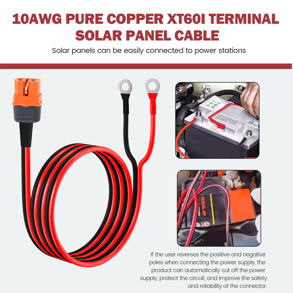XT60 Charge Extension Cable for Solar Electric Vehicle Convenient XT60i to O Ring Terminal Cable Versatile Safe Connecting Line Zpaxo