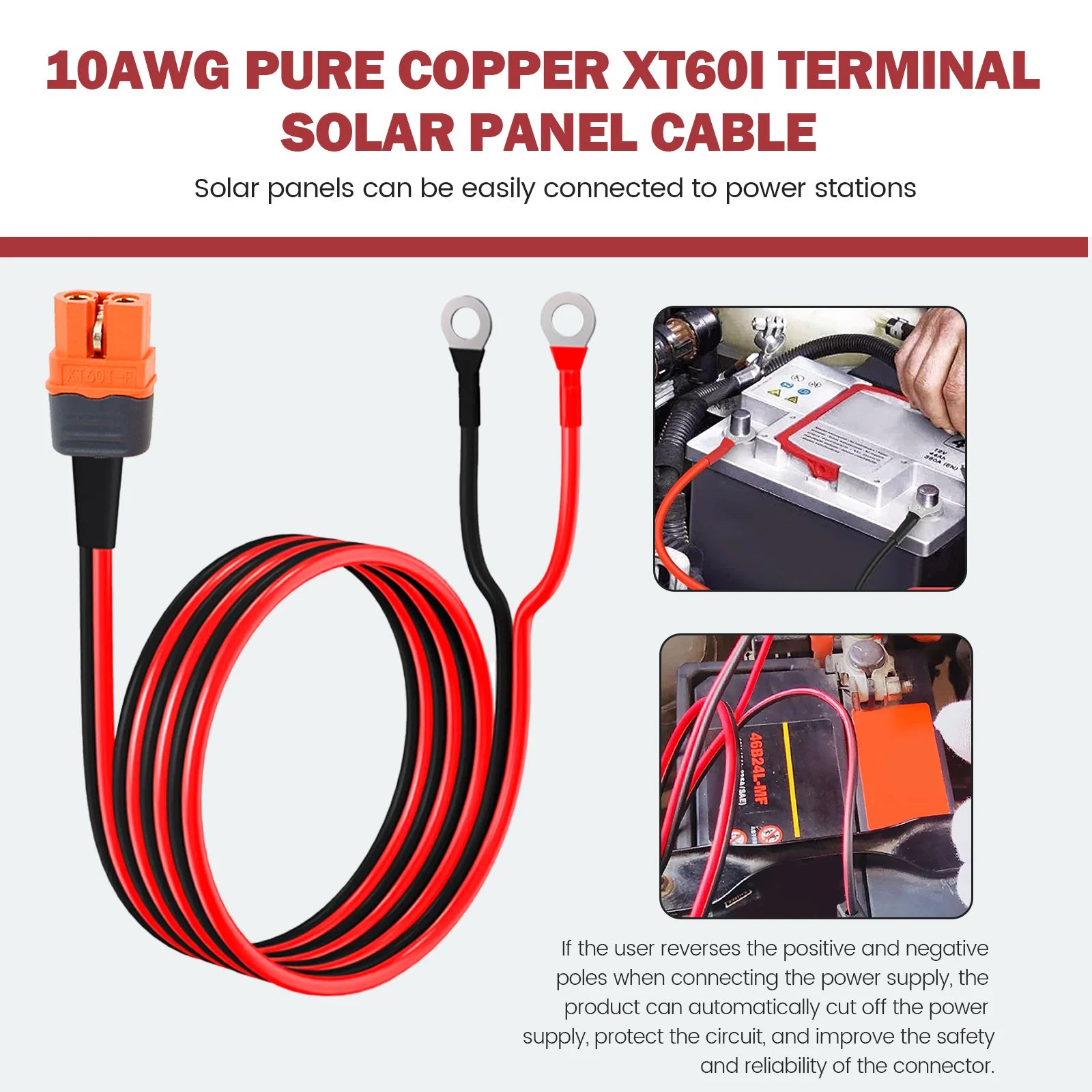 XT60 Charge Extension Cable for Solar Electric Vehicle Convenient XT60i to O Ring Terminal Cable Versatile Safe Connecting Line Zpaxo