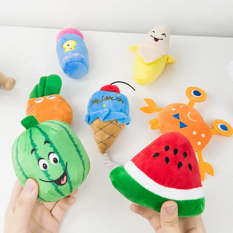 Bite Resistant Plush Squeaky Fruit Dog Toy Durable Chew Small Medium