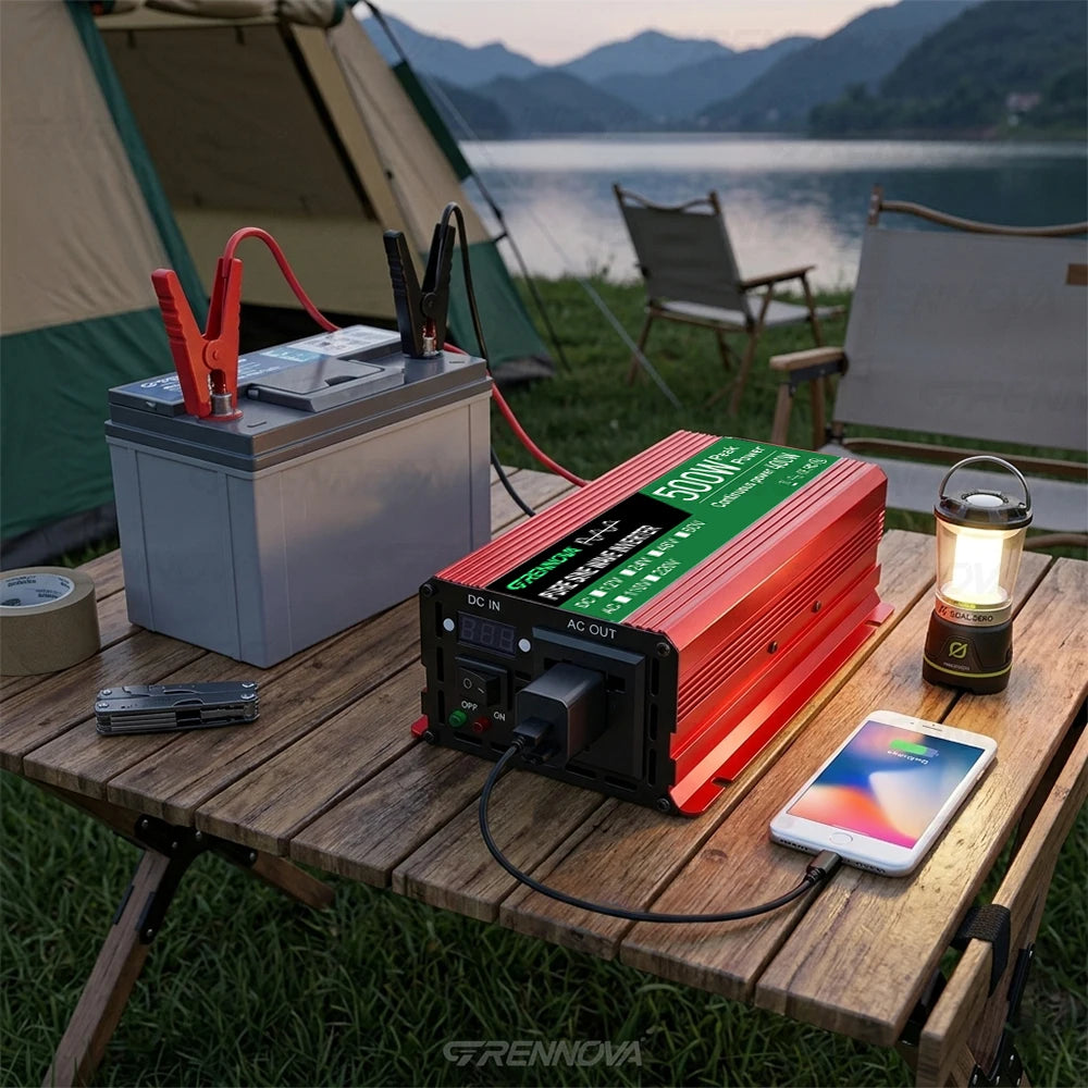 Pure Sine Wave Inverter 500W DC 12V/24V/48V/60V to AC 110V/220V Voltage Transformer Real Power 400W for Home Solar System Zpaxo