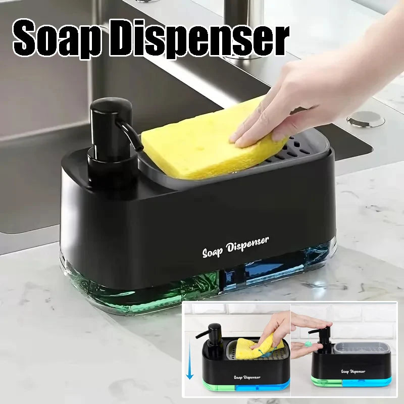 3-in-1 Kitchen Soap Dispenser Dual Pump Sponge Holder Efficient