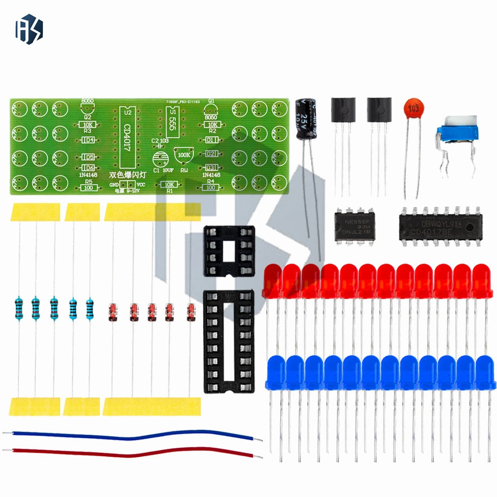 NE555 CD4017 LED Strobe Light Red Blue Dual-color DIY Electronic Zpaxo