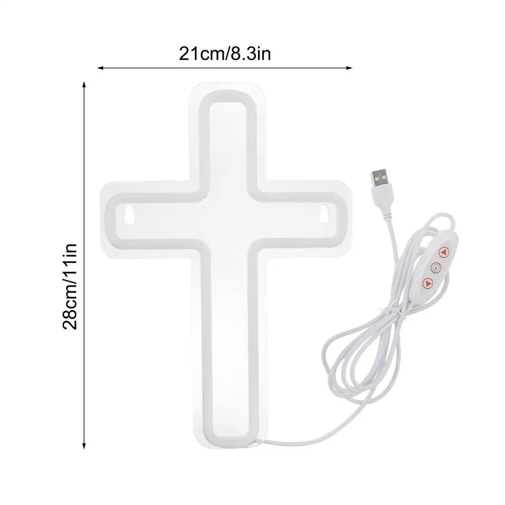 Neon Cross LED Light Wall Sign Dimmable Acrylic Crucifix Lamp Bedroom