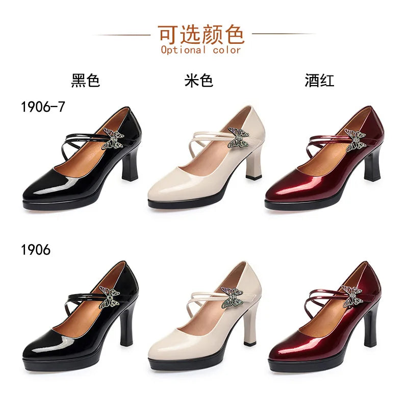 2023 Spring Autumn High-heeled Single Shoes Leather Small Catwalk Zpaxo