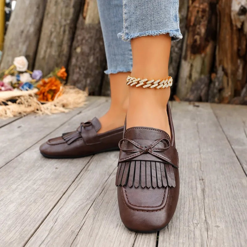 Women's Flat Shallow Mouth Lightweight Comfortable Loafers Women Bow Zpaxo