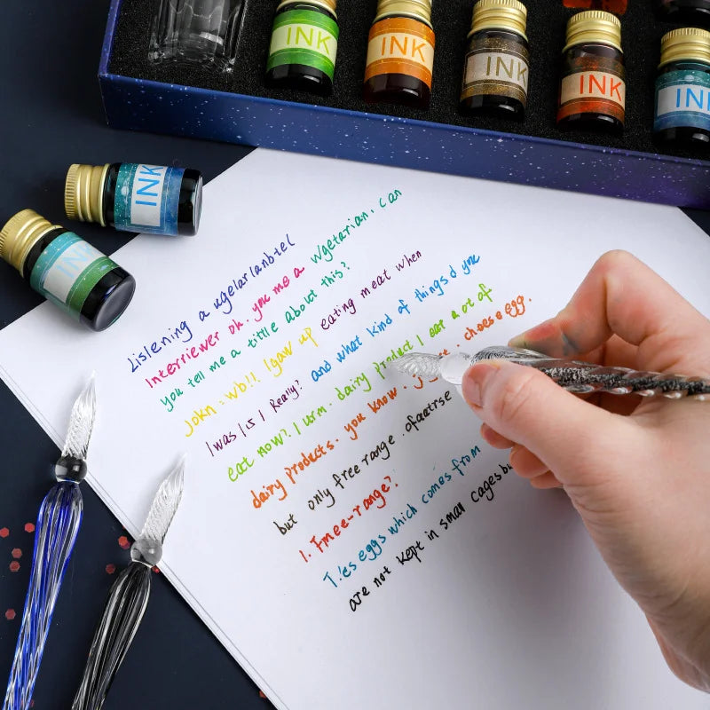 Starry Sky Glass Dip Pen Set – 16-Piece Crystal Gift Collection