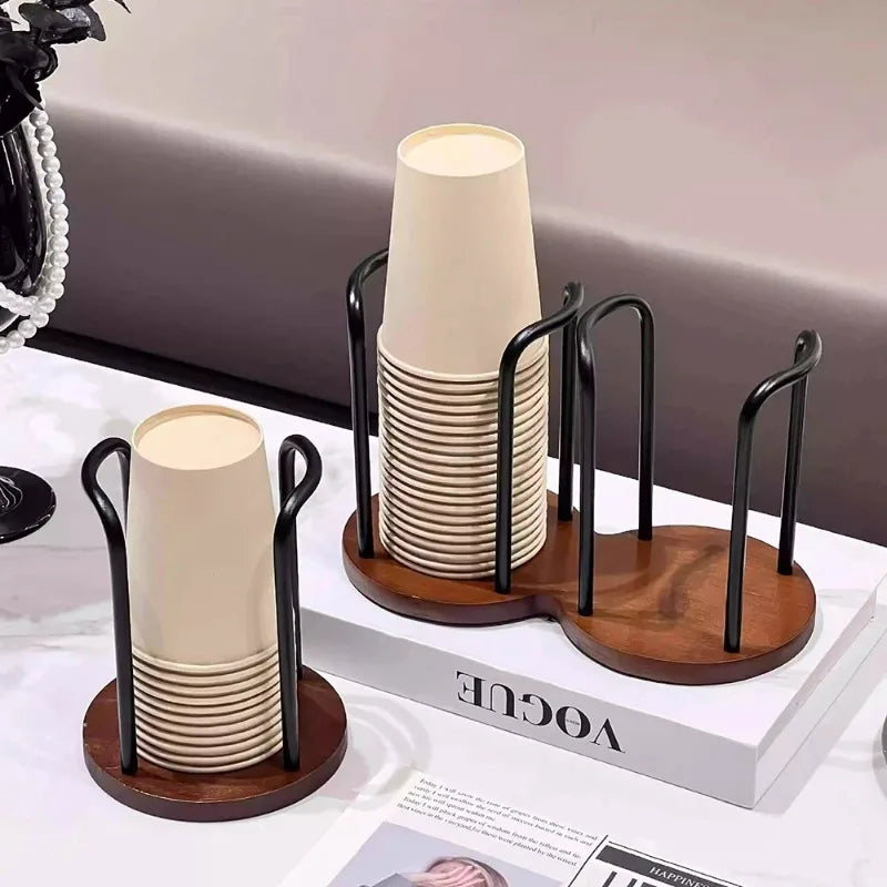 Wooden Disposable Cup Dispenser Long Stick Tea Water Storage Holder